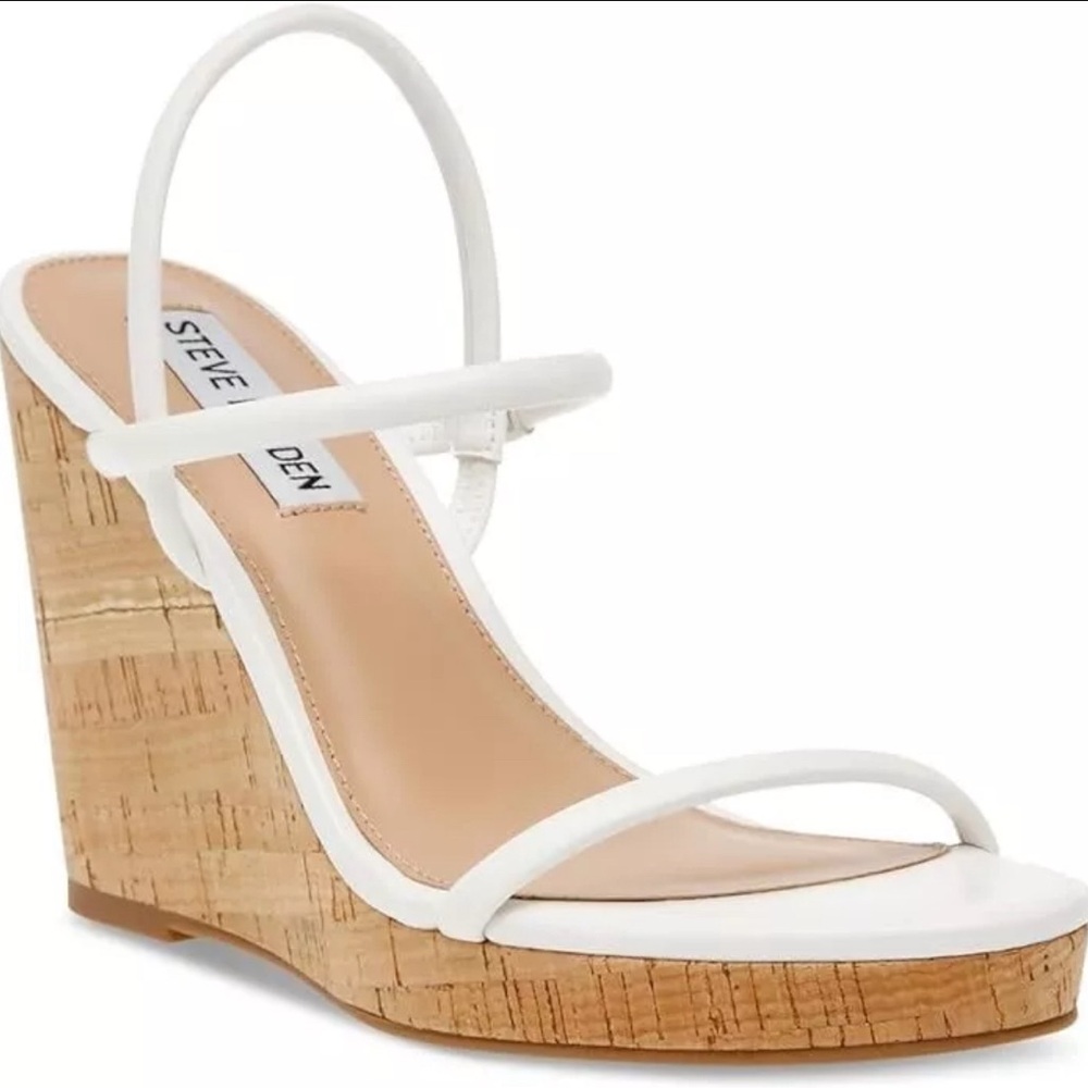 Steve Madden Udell Cork Wedge Sandals 9/10  -White-